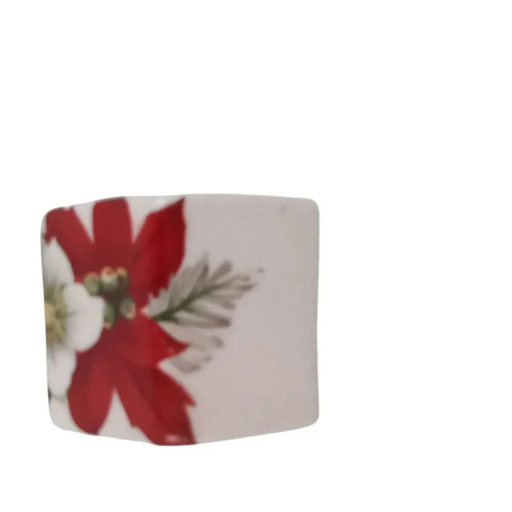 Sandford Fine Bone China Set of 8 Poinsettia Napkin Rings England EUC Christmas
